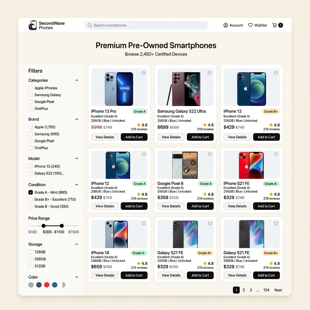SecondWave Phones Interface Mockup